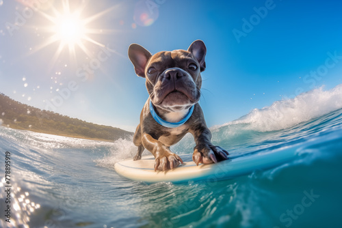 Surf's Pup: French Bulldog Riding Waves © paffy