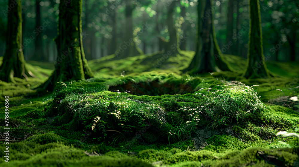 A ring of green grass in a spring forest A ring of green grass in a spring forest