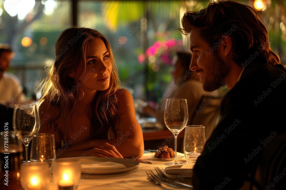 Elegant couple dining in luxurious restaurant Elegant couple dining in luxurious restaurant