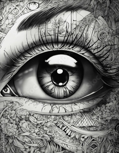 Tattoo stencil of  anime eyes in blackwork style  photo