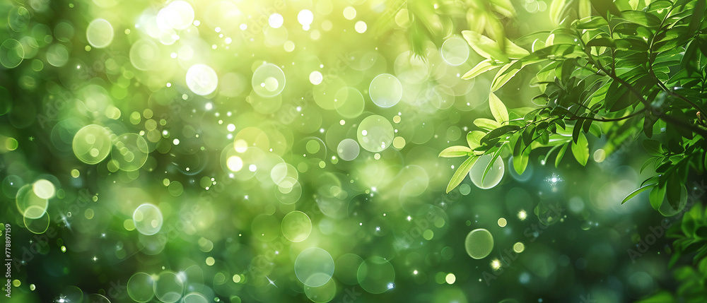 Obraz premium Vibrant Green Bokeh Background with a Touch of Serenity and Elegance