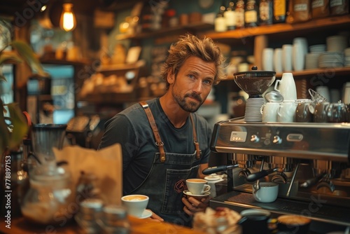 Man standing in front of coffee machine