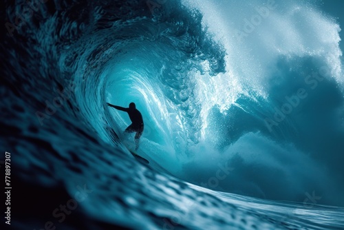 Man riding wave on surfboard