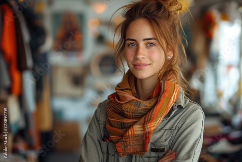 Woman wearing scarf around neck