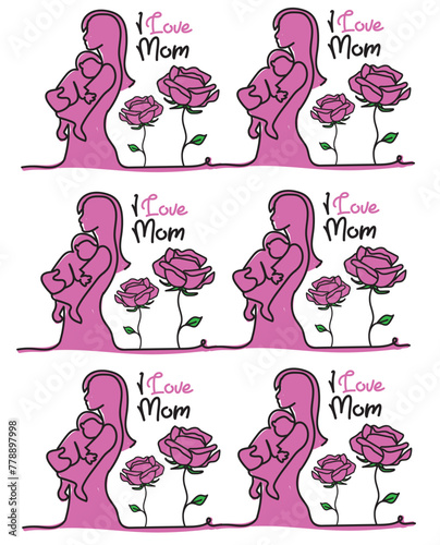 I love mom pattern, mothers day pattern texture vector illustration