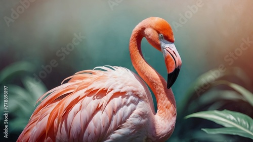 beautiful pink flamingo, nature background