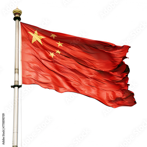 China Flag with Flagpole isolated white background 3d render illustration photo