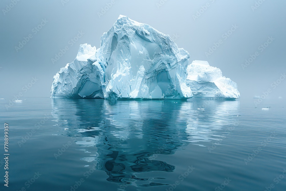 Iceberg drifting ocean foggy day