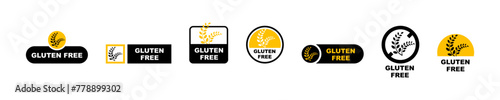 Set of gluten free vector icons. Healthy food. No product from wheat. Organic dietary. Vector 10 Eps. 