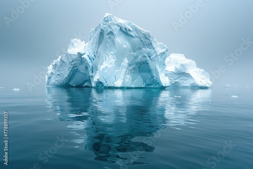 Iceberg drifting ocean foggy day