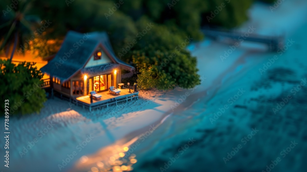 Peaceful beach house at night