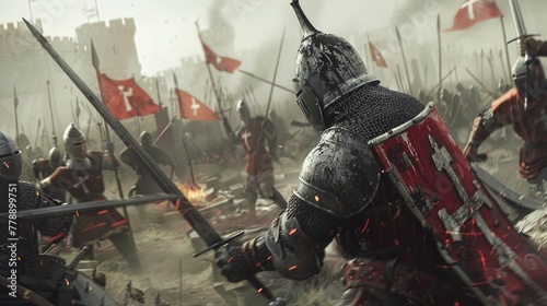 Medieval Knights Clashing on Battlefield