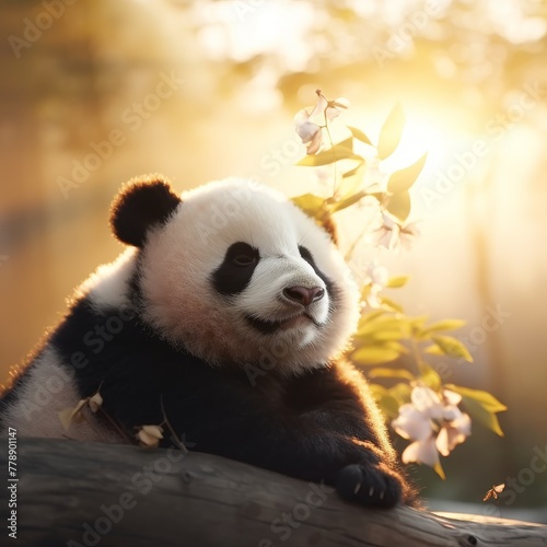panda on a tree branch. Concept  wildlife conservation  endangered species  zoo or environmental campaigns.