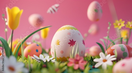 Easter Celebration: Tradition, Culture, Religion, Christianity, Art, Social Issues, Springtime Grass, Multi-Colored Eggs, Sunny Nature, Freshness, Creativity, Design, Group of Objects