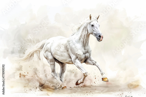 White horse, horse, Watercolor illustration