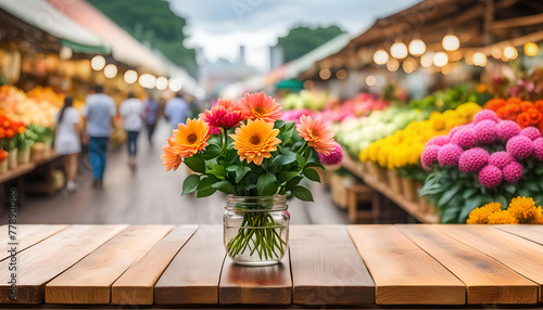 Beautiful flower market with copy space photo