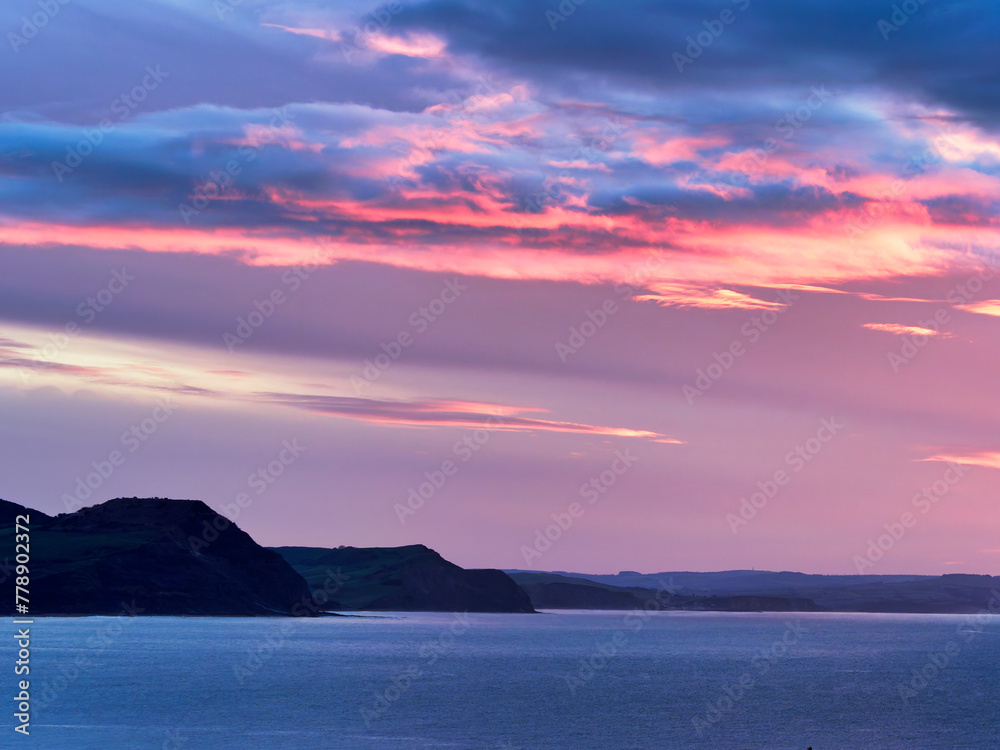 The jurassic coastline with Lyme Bay captured on January mornings from Lyme Regis in Dorset
