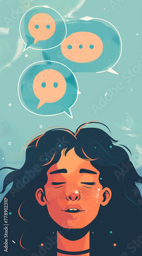 Wallpaper Mural Video call and texting massages with speech bubbles, one for the female, one for the other person, three circles for friends/family.Minimal creative technological and social concept. Torontodigital.ca