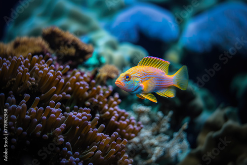 A yellow and orange regal fish in coral reef.  © Teeradej