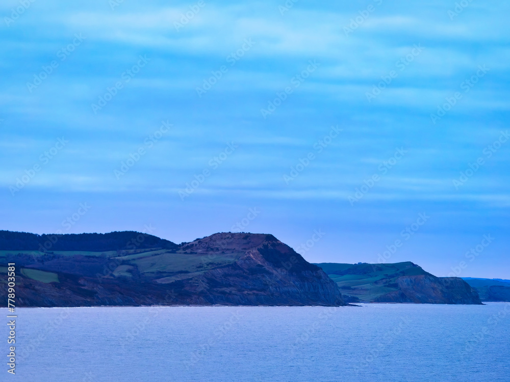 The jurassic coastline with Lyme Bay captured on January mornings from Lyme Regis in Dorset