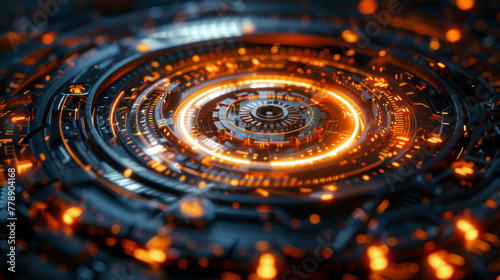 Futuristic Orange Glowing Tech Interface Circular Pattern