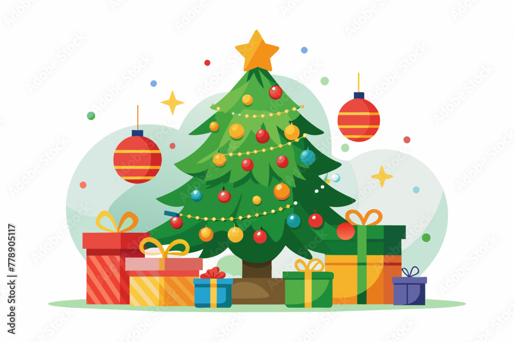 illustration--Christmas-tree-decorated-with-balls vector illustration 