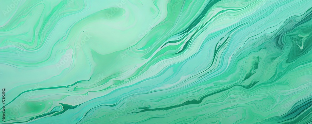 Mint Green fluid art marbling paint textured background with copy space blank texture design 