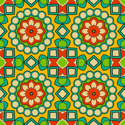 Seamless pattern with a concentric design and a predominance of orange and yellow colors. Vector illustration