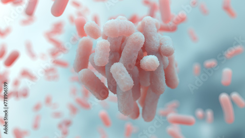 3D rendering bacterium closeup, microorganism background.
