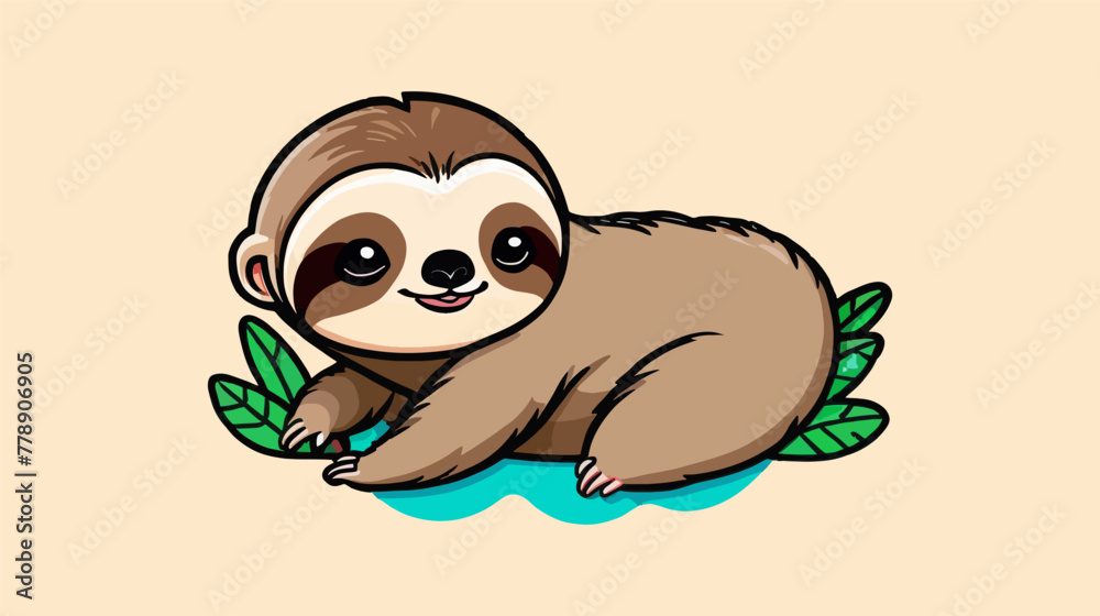 Obraz premium Slotty Sitting on Top of Green Plant vector illustration 2d