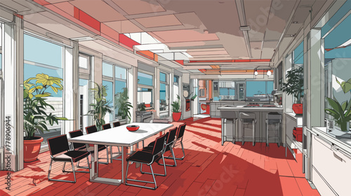 Kitchen and Dining Room Drawing vector illustration 2d