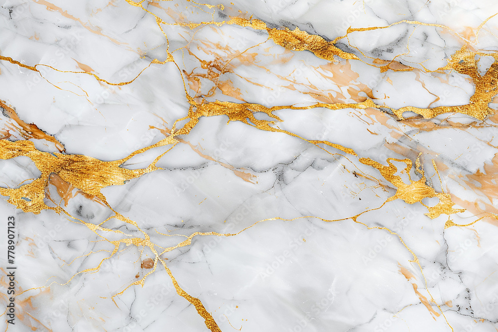 A seamless marble texture featuring elegant veins of gold snaking through a pure white base, creating a luxurious and timeless surface. 32k, full ultra HD, high resolution