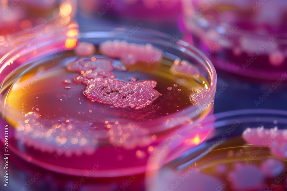Vivid petri dish bacteria culture, a glimpse into microscopic medical research. Vivid petri dish bacteria culture, a glimpse into microscopic medical research.
