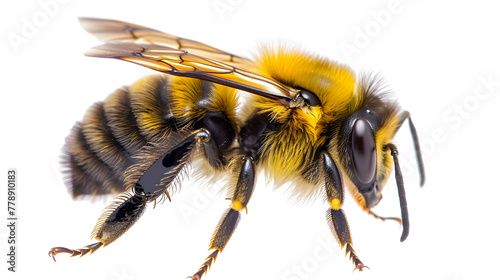 A close up shot of a bee on a white background. This image can be used for various purposes © ethanduck