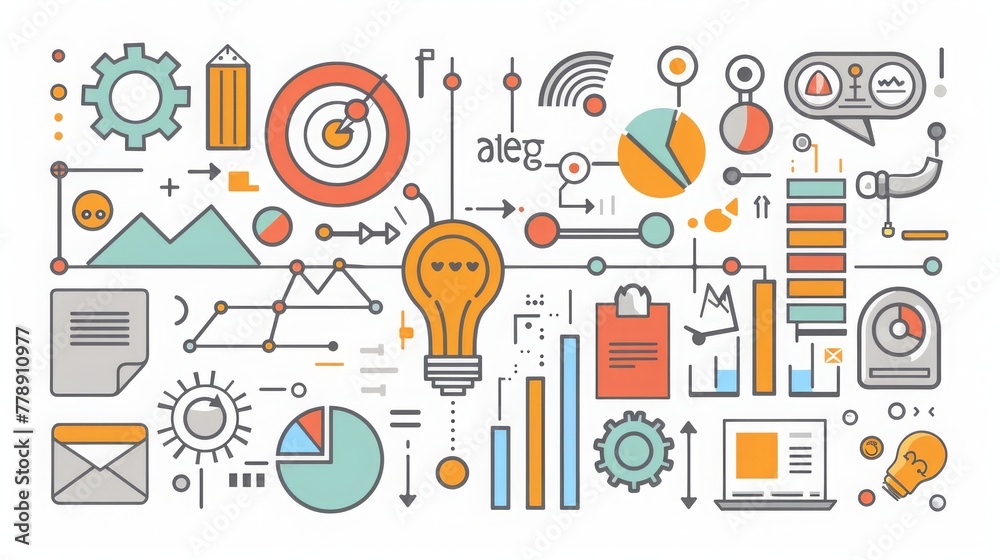 Creative design process concept with web studio development elements,?? business vision, marketing strategy, smart solution and success ideas. Flat line icons modern style vector illustration set. Creative design process concept with web studio development elements,?? business vision, marketing strategy, smart solution and success ideas. Flat line icons modern style vector illustration set.