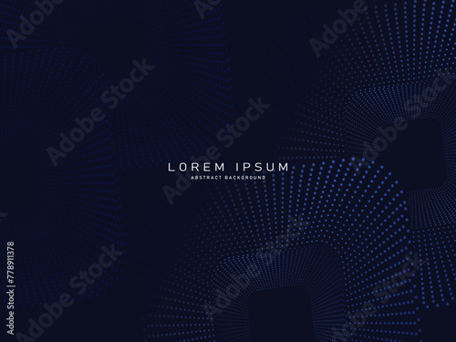 Dark blue abstract background with halftone dots and lines. Glowing light blue gradient dotted line pattern. Geometric design. Modern futuristic concept. Space for text. Modern vector illustration.