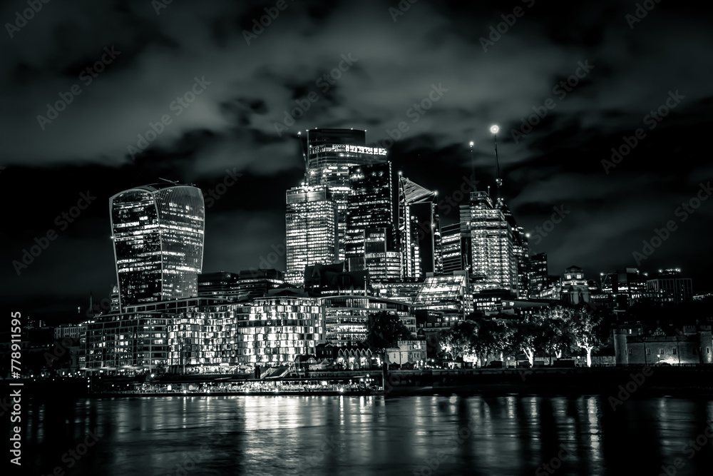 London night panorama with River Thames and buildings