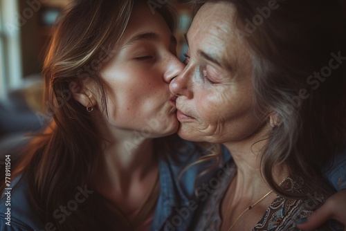 A romantic portrait of a couple sharing a loving kiss