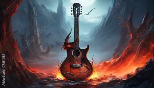 Tapety artystyczne guitar in fire