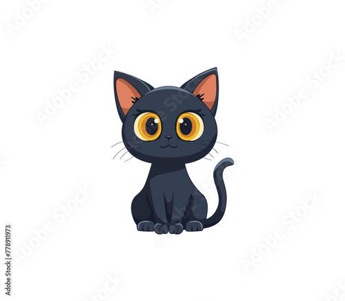 Vector illustration of a cartoon black cat with big eyes