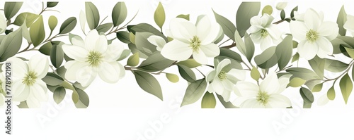 Olive flower petals and leaves on white background seamless watercolor pattern spring floral backdrop  © GalleryGlider