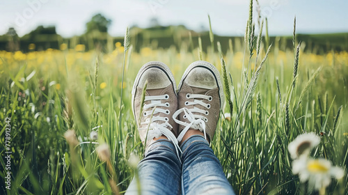 Fototapeta Naklejka Na Ścianę i Meble -  shoes on the meadow