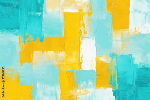 Cyan and yellow pastel colored simple geometric pattern  colorful expressionism with copy space background  child s drawing  sketch 