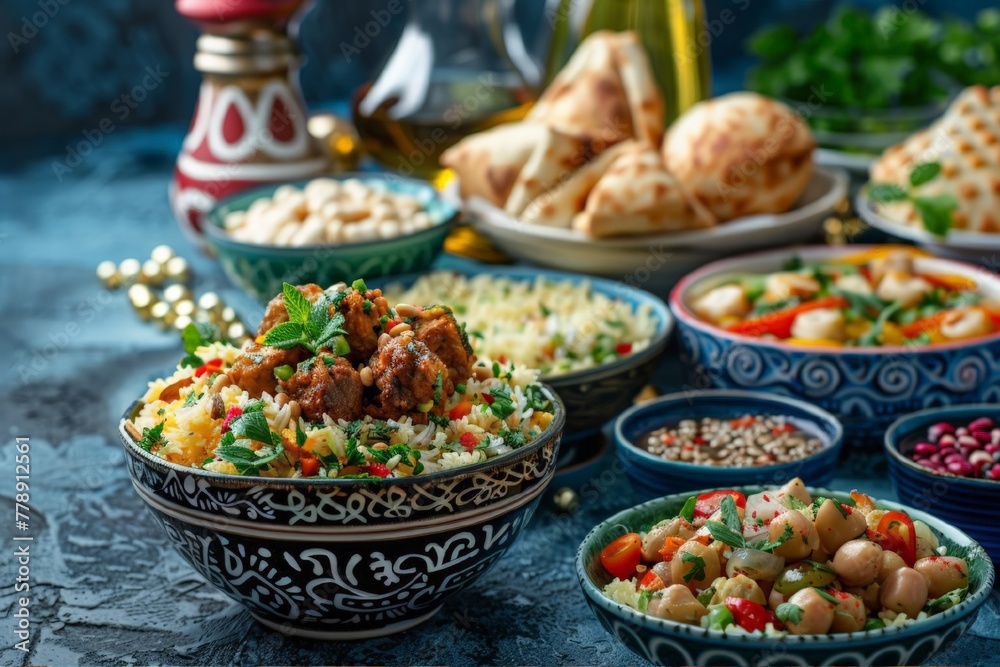 Traditional Iranian halal dishes and desserts for the festive table in Ramadan Karim Iftar. Ramadan traditional Iranian desserts concept. Traditional Iranian halal dishes and desserts for the festive table in Ramadan Karim Iftar. Ramadan traditional Iranian desserts concept.
