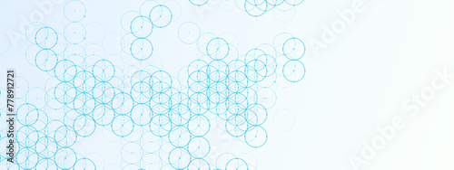 Abstract blue background of circles. Geometric texture of plexus balls, dots. Circular ornament. Chain of cells. Close bond. Poster for technology, medicine, presentations, business. Vector.