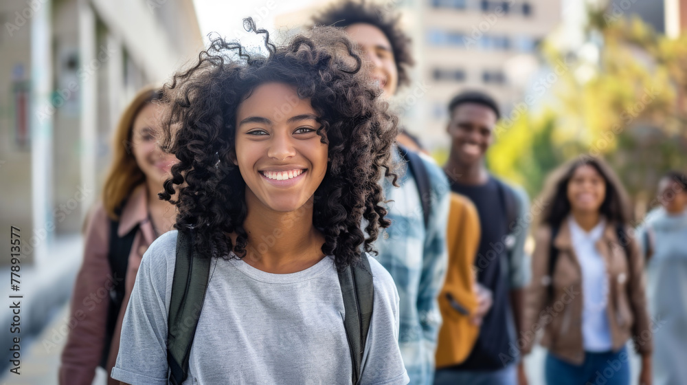Obraz premium Group of High School Students Walking Together After School