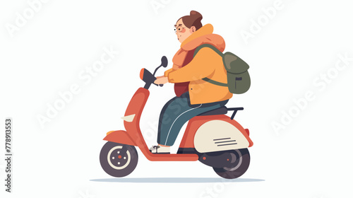 Overweight woman on motorised scooter 2d flat carto