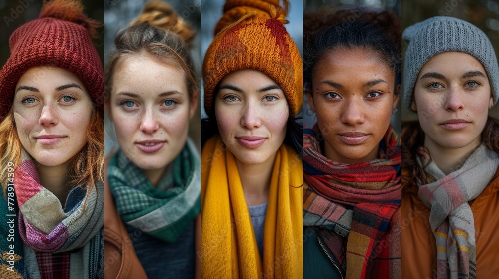 Five female colleagues at a work meeting smiling to camera Five female colleagues at a work meeting smiling to camera