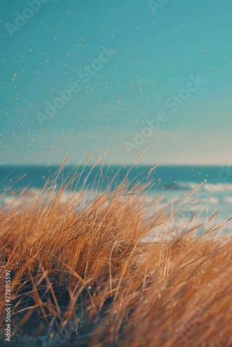 Golden Beach Grass and Floating Particles at Sunset © Yulia