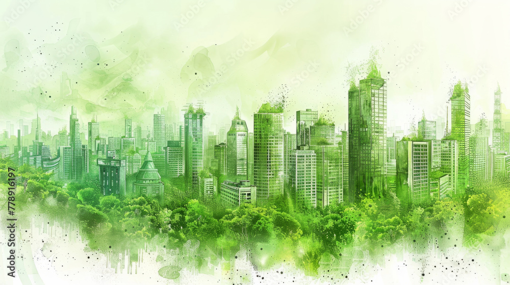 Eco-Urban Design, A visionary design of a sustainable city with green architecture and energy solutions.